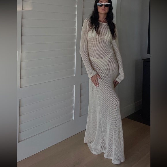 OPHELIA NATURAL LONG SLEEVE CROCHET MAXI DRESS - Picture 4 of 6